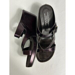 Donald J Pliner Gin Metallic Slip On Wedge Sandals in Vino - Sz 9.5